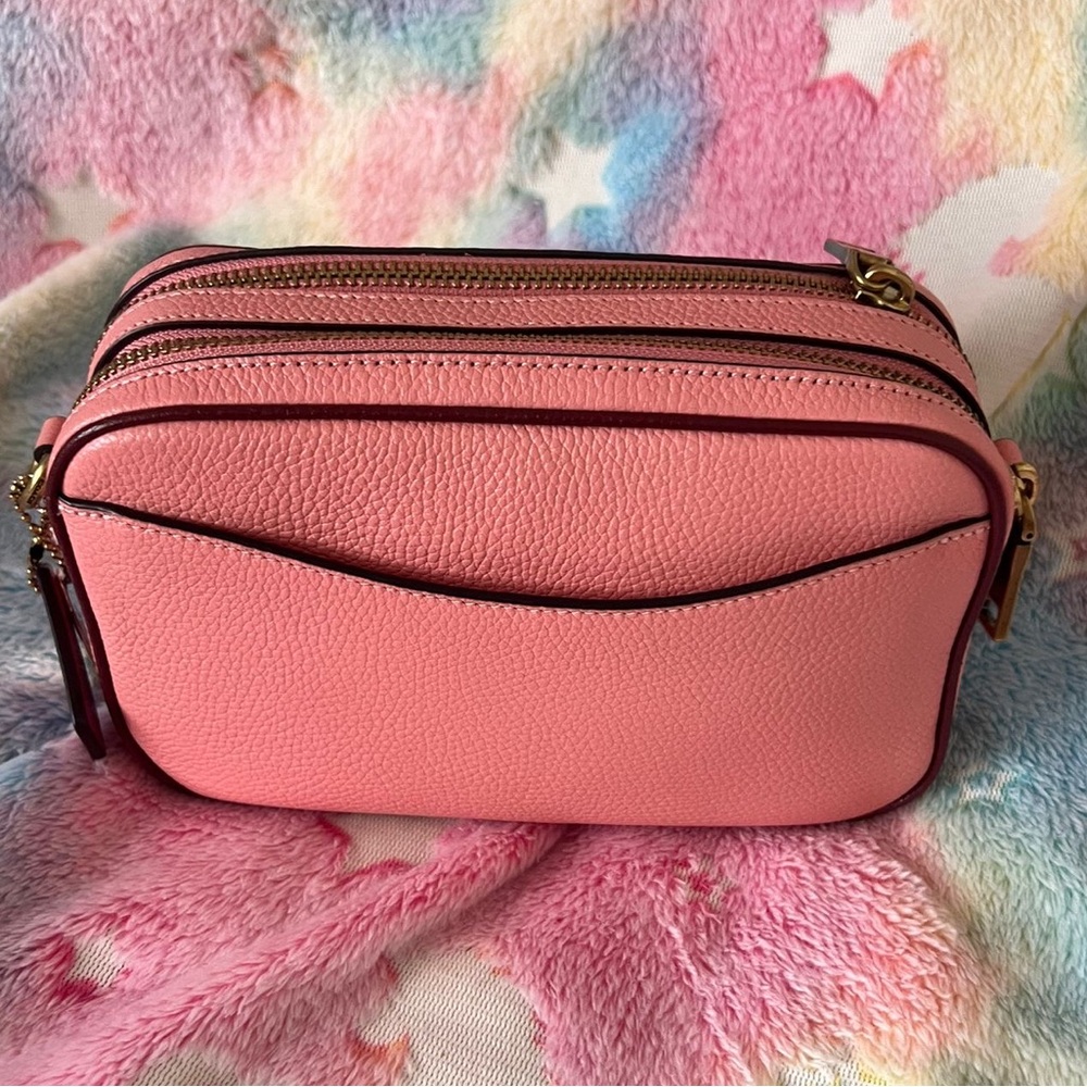 Coach Spring Pink Powder Camera Bag Pouch Swing  Zip Crossbody Burgundy purse - Picture 3 of 9